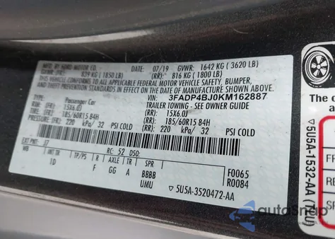 2019 Ford Fiesta Se z USA, uszkodzony, nr VIN 3FADP4BJ0KM162887